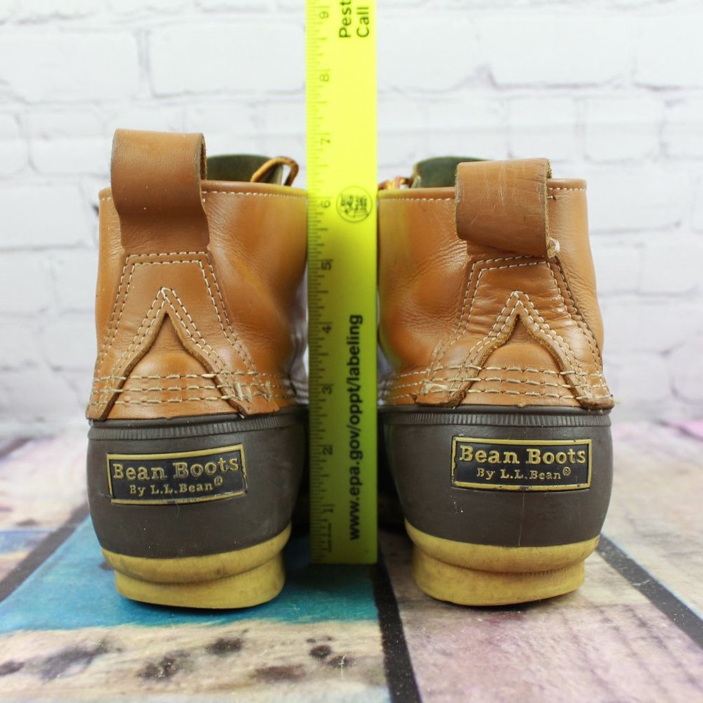 LL Bean Brown Leather Unlined Lace-up Ankle Duck Boots Size M 7  L 9 - Picture 7 of 9